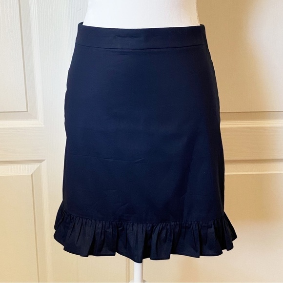 J. Crew Woman’s Navy Blue Ruffle Hem Cotton Stretch Mini Skirt Size 0 - Picture 7 of 7